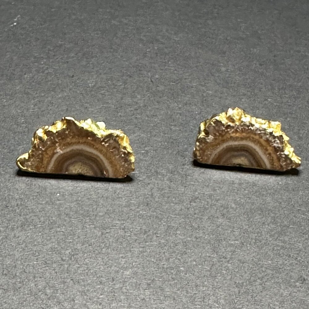 Agate Stud Earrings with Gold Trim - EUC